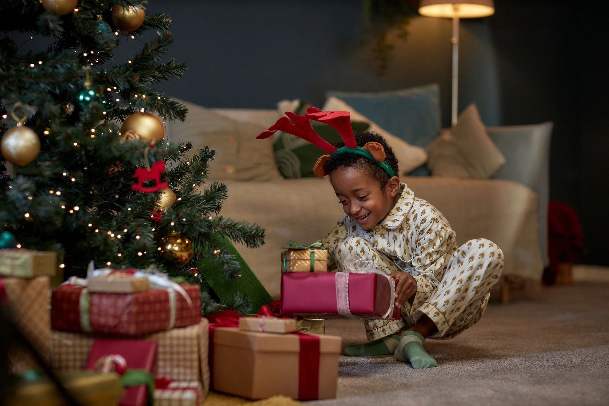 Children enjoying Christmas morning